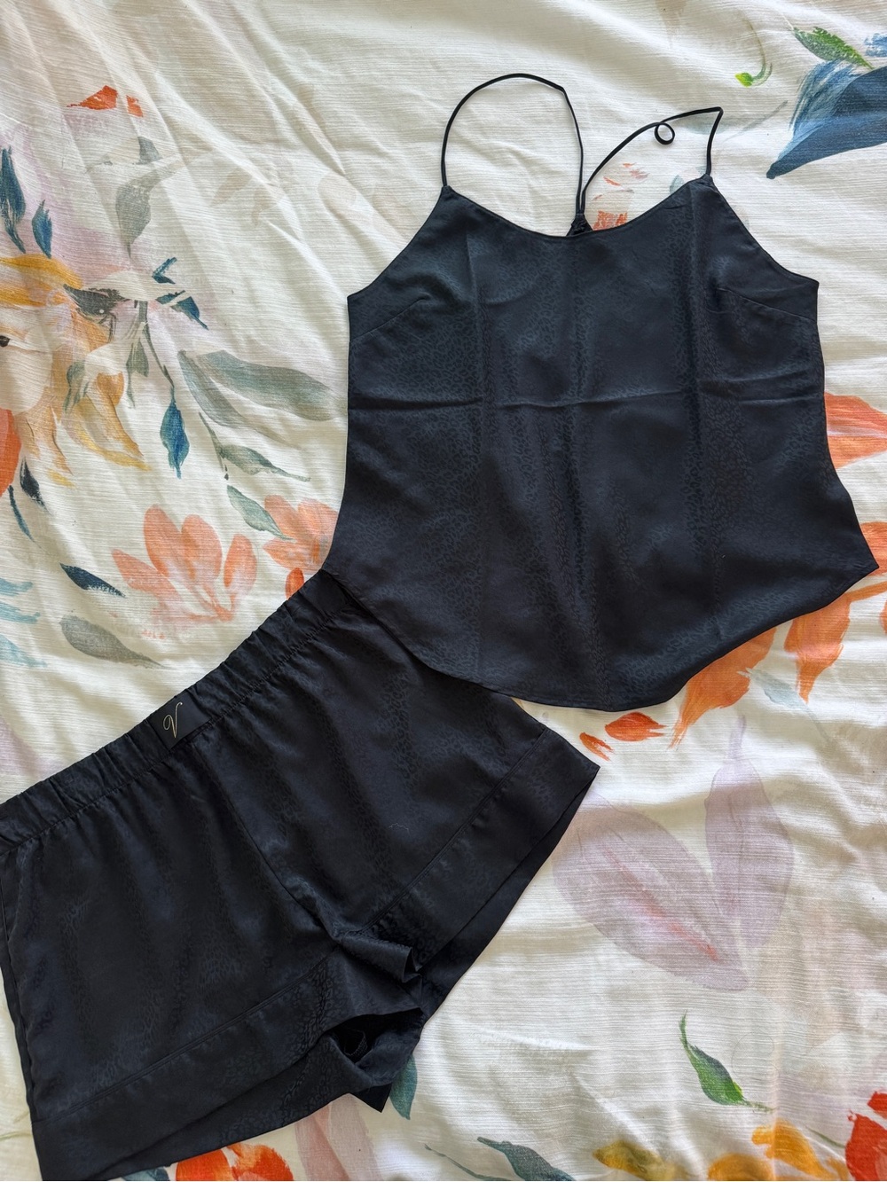 Victoria's Secret Black Satin Camisole & Shorts Set